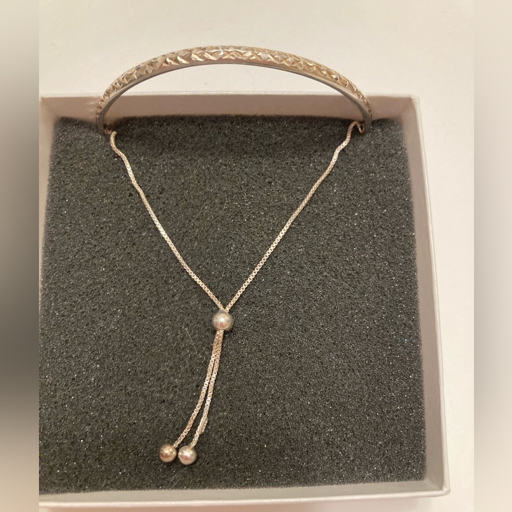 Sterling Silver bracelet, half bangle, half chain, adjustable